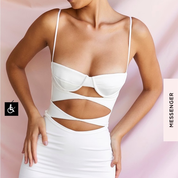 House of CB Amalia crème cutout satin bodycon sexy dress - Picture 4 of 6